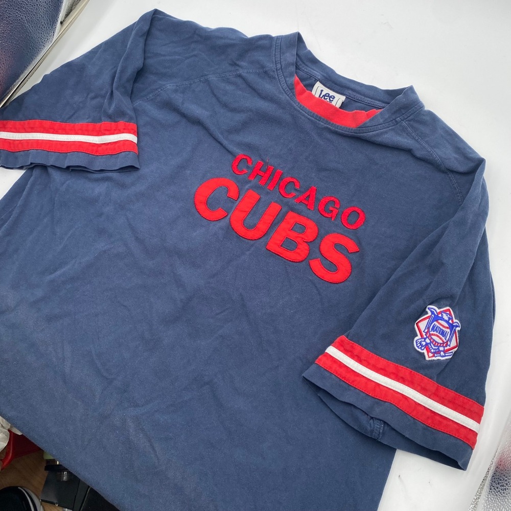 CHICAGO CUBS Lee Sport Vintage T-Shirt Mens 2XL Navy Blue Cotton Embroidered MLB